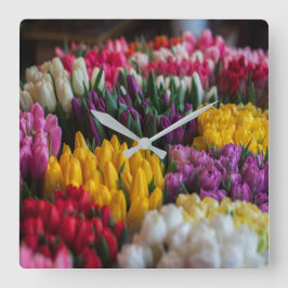 Meerkleurige tulpen vierkante klok