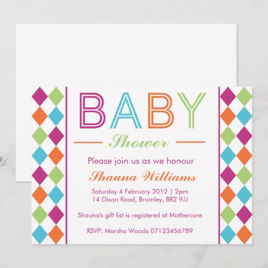 Meerkleurige Uitnodiging van het Baby shower Argyl (Voorkant / Achterkant)