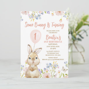Meerkleurige Wildflower Enkele Bunny 1e Verjaardag Kaart