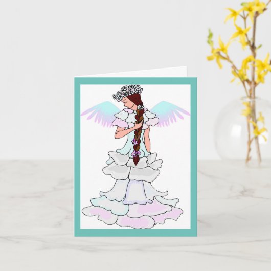 Meerkleurige Wings Angel Birthday Wenskaart Kaart (Gele Bloem)