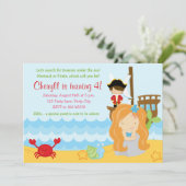Meermaid Birthday Invitations for Girls with Pirat Kaart (Staand voorkant)