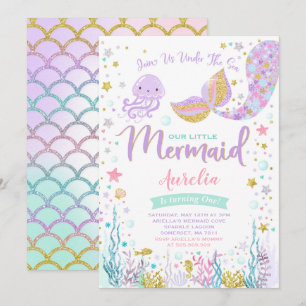 Meermaid Birthday-uitnodiging onder de Zee partij Kaart