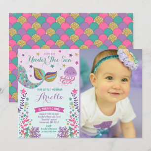 Meermaid Birthday-uitnodiging onder de Zee partij Kaart