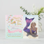 Meermaid Birthday-uitnodiging onder de Zee partij Kaart (Staand voorkant)