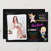 Meermaid en Unicorn-verjaardagsuitnodiging Dabbing Kaart (Voorkant / Achterkant)