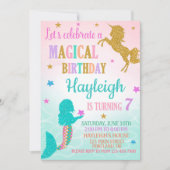 Meermaid en Unicorn verjaardagsuitnodiging Kaart (Voorkant)