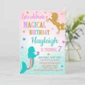 Meermaid en Unicorn verjaardagsuitnodiging Kaart (Staand voorkant)