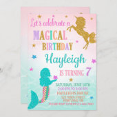 Meermaid en Unicorn verjaardagsuitnodiging Kaart (Voorkant / Achterkant)