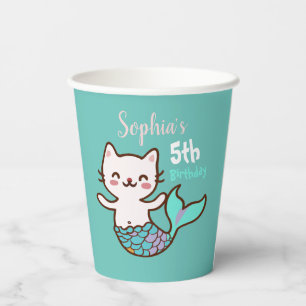 Meermin Meisje Verjaardag Cute Purrmaid Meowmaid Papieren Bekers