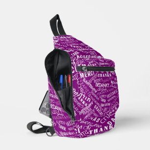 Meertalig dank u tekst op maat van uw kleuren sling bag