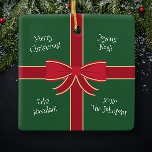 Meertalige kerst rood en groen keramisch ornament