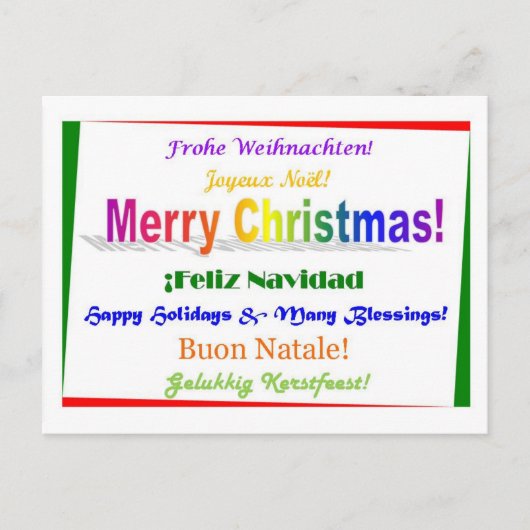 Meertalige Kerstmis - Feestdagenkaart (Voorkant)