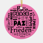 Meertalige vrede Kerstdecoratie roze 3 Keramisch Ornament (Voorkant)
