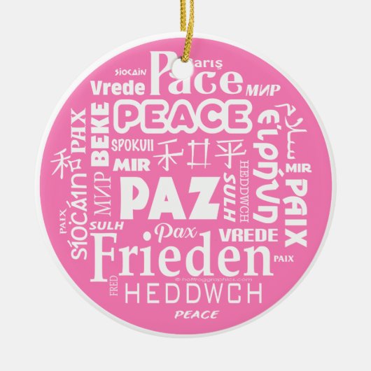 Meertalige vrede Kerstdecoratie - roze Keramisch Ornament (Voorkant)