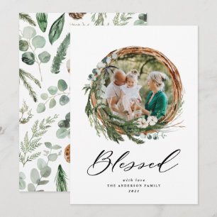 Meervoudig blad met kerstmis gezegend schrift feestdagenkaart