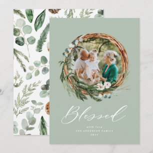 Meervoudig blad met kerstmis gezegend schrift feestdagenkaart