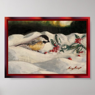 Mees en mistletoe op Kerstmis Winterse Sneeuw P Poster