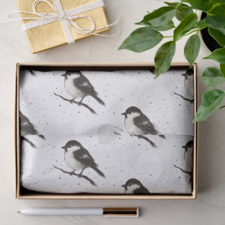 Mees in Sneeuw – Minimalistische Wintervogel op Tissuepapier