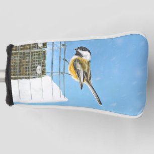 Mees op Voederbak Schilderij - Originele Vogel Kun Golfheadcover