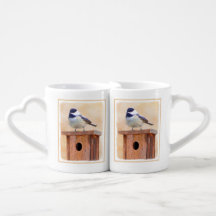 Mees op vogelhuis Schilderij Originele Vogel Kunst
