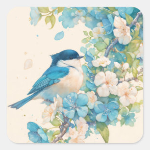 Meesje's Serenade Tussen Blauwe Bloesems Vierkante Sticker