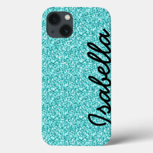 MEEST BLAUWGROEN GLITTER MET PERSONALIZEN iPhone 13 HOESJE