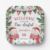 Meest eenDerful | Sneeuwman Kerstmis 1e Verjaardag Papieren Bordje (Voorkant)