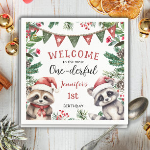 Meest eenDerful   Wasbeer Kerstmis 1e Verjaardag Servet