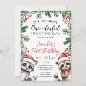 Meest eenDerful | Wasberen Kerstmis 1e verjaardag Kaart (Voorkant)