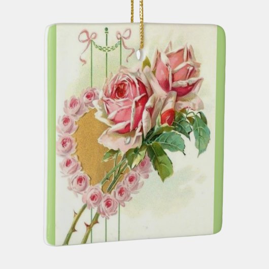 Meest mooie  roze rozen en hart keramisch ornament (Rechts)