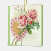 Meest mooie  roze rozen en hart keramisch ornament (Links)