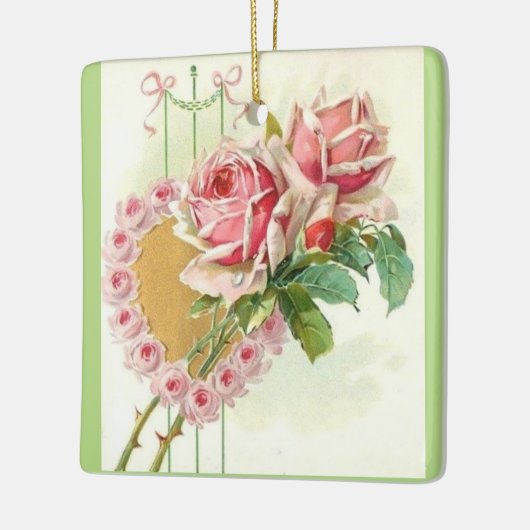 Meest mooie  roze rozen en hart keramisch ornament (Links)