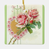 Meest mooie  roze rozen en hart keramisch ornament (Voorkant)