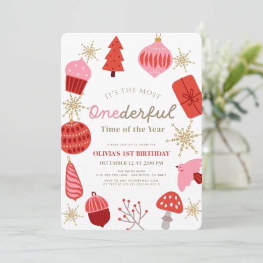 Meest Oneerlijke Tijd Kerst Roze 1e Verjaardag Kaart (Staand voorkant)