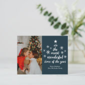 Meest Prachtige Tijd van het Jaar Blauwe Script Fo Feestdagenkaart (Staand voorkant)