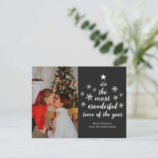 Meest Prachtige Tijd van het Jaar Zwart Script Fot Feestdagenkaart (Staand voorkant)