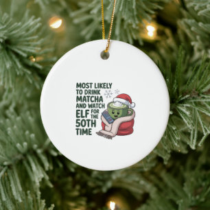 Meest Waarschijnlijk Matcha te Drinken en Elf Kers Keramisch Ornament
