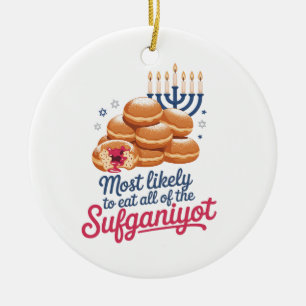 Meest Waarschijnlijk om alle Sufganiyot Hanukkah J Keramisch Ornament