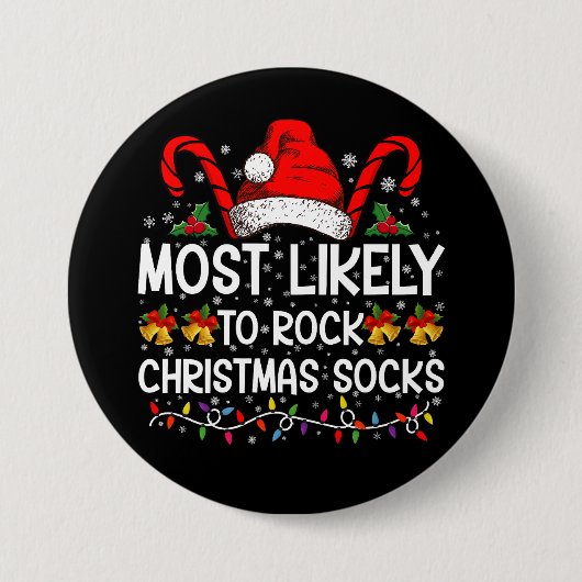 Meest waarschijnlijk om te rocken Christmas Sokken Ronde Button 7,6 Cm (Voorkant)