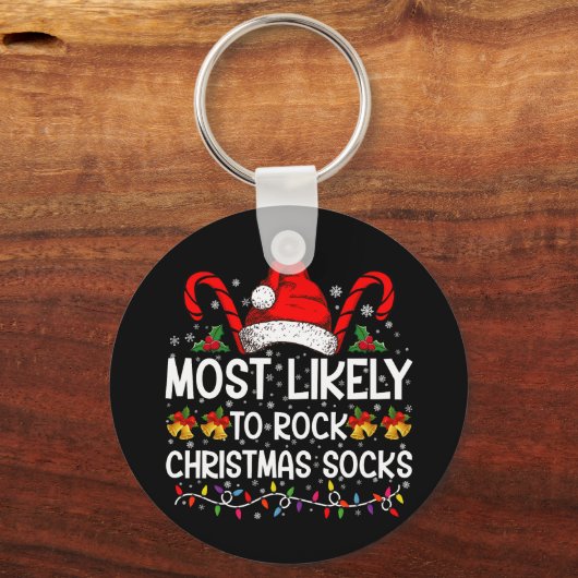 Meest waarschijnlijk om te rocken Christmas Sokken Sleutelhanger (Voorkant)