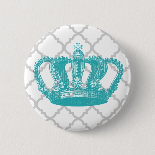 MEESTAL AQUA  GEKRONDE GRAY QUATREFOIL PATTERN RONDE BUTTON 5,7 CM (Voorkant)