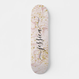 Meestal knipperende roze bruine goudglitter-script skateboard