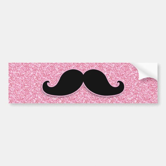 MEESTAL ZWARTE MUSTACHE PINK GLITTER AFGEDRUKT BUMPERSTICKER (Voorkant)