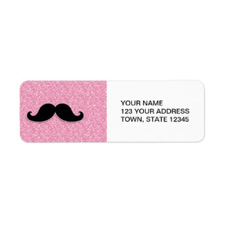 MEESTAL ZWARTE MUSTACHE PINK GLITTER AFGEDRUKT ETIKET