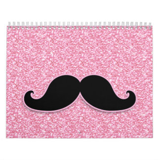 MEESTAL ZWARTE MUSTACHE PINK GLITTER AFGEDRUKT KALENDER