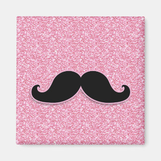 MEESTAL ZWARTE MUSTACHE PINK GLITTER AFGEDRUKT MAGNEET