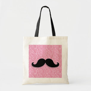 MEESTAL ZWARTE MUSTACHE PINK GLITTER AFGEDRUKT TOTE BAG