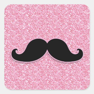 MEESTAL ZWARTE MUSTACHE PINK GLITTER AFGEDRUKT VIERKANTE STICKER