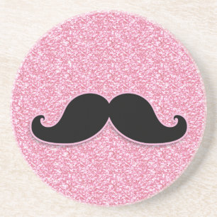 MEESTAL ZWARTE MUSTACHE PINK GLITTER AFGEDRUKT ZANDSTEEN ONDERZETTER