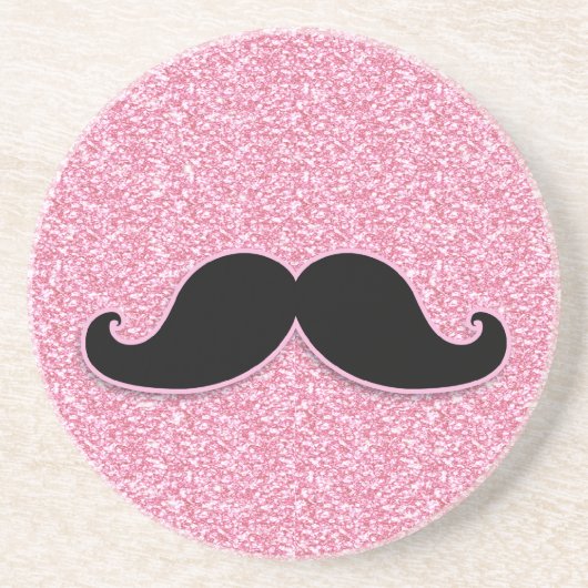 MEESTAL ZWARTE MUSTACHE PINK GLITTER AFGEDRUKT ZANDSTEEN ONDERZETTER (Voorkant)